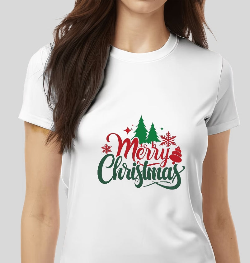 Christmas T Shirts Women's Printed Tops Tees Short Sleeve O-Neck Casual Party Clothing Oversized Ladies Tops