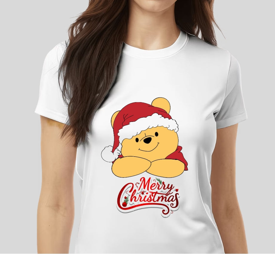 Merry Christmas Cute Reindeer Print Red T-Shirts for Women Casual Short Sleeve O-neck T-Shirts Ladies Christmas Party Tops